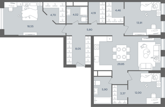 Продажа 4-комнатной квартиры 115 м², 35/41 этаж