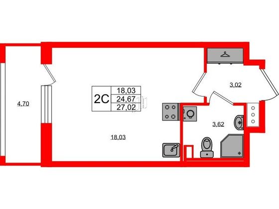 Продажа квартиры-студии 24,7 м², 9/15 этаж