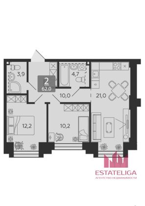 Продажа 2-комнатной квартиры 62 м², 14/27 этаж