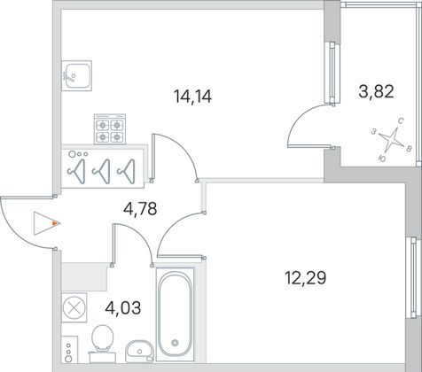 Продажа 1-комнатной квартиры 37,2 м², 2/4 этаж