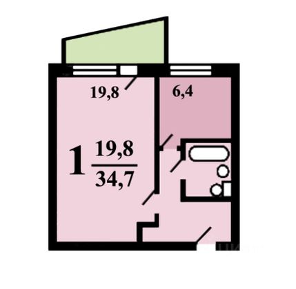 Продажа 1-комнатной квартиры 34,7 м², 4/9 этаж