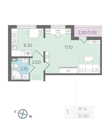 Продажа 1-комнатной квартиры 30,5 м², 2/24 этаж