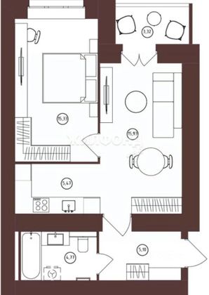 Продажа 2-комнатной квартиры 49,9 м², 2/4 этаж