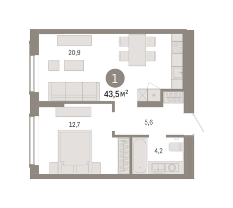 Продажа 1-комнатной квартиры 43,5 м², 5/17 этаж