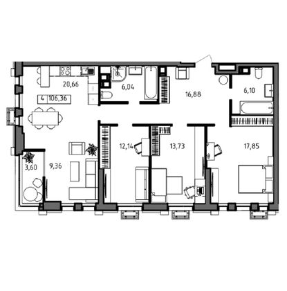 Продажа 4-комнатной квартиры 106,4 м², 5/23 этаж