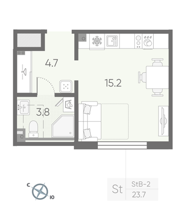 Продажа квартиры-студии 23,7 м², 2/4 этаж