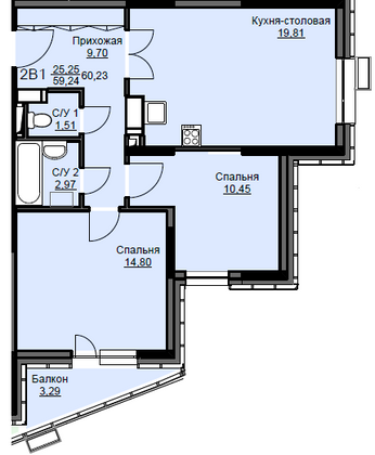 Продажа 2-комнатной квартиры 60,2 м², 16/17 этаж