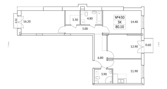 80,1 м², 3-комн. квартира, 2/11 этаж