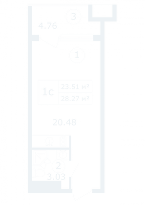 Продажа квартиры-студии 28,3 м², 3/12 этаж