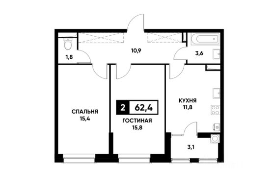 Продажа 2-комнатной квартиры 62,4 м², 9/24 этаж