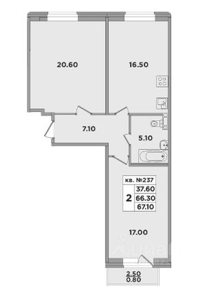 Продажа 2-комнатной квартиры 67,1 м², 1/4 этаж