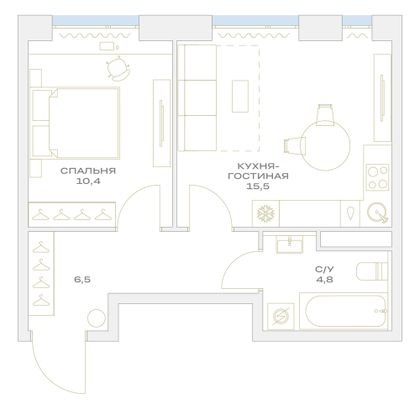 Продажа 1-комнатной квартиры 37,2 м², 2/23 этаж