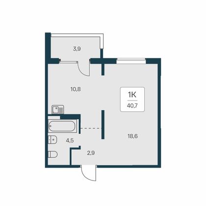 40,7 м², 1-комн. квартира, 6/17 этаж