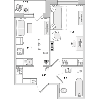 Продажа 1-комнатной квартиры 39,4 м², 6/16 этаж