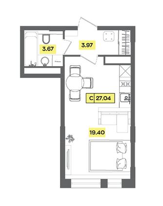 Продажа квартиры-студии 27 м², 4 этаж