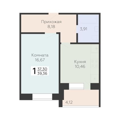Продажа 1-комнатной квартиры 39,4 м², 11/17 этаж
