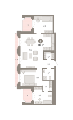 Продажа 2-комнатной квартиры 99,2 м², 2/9 этаж