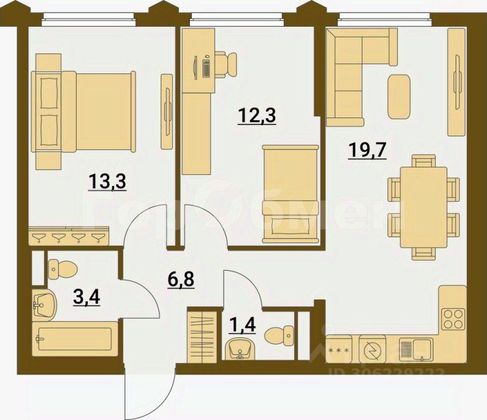 Продажа 3-комнатной квартиры 57 м², 32/33 этаж