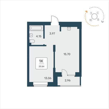 39,8 м², 1-комн. квартира, 2/18 этаж