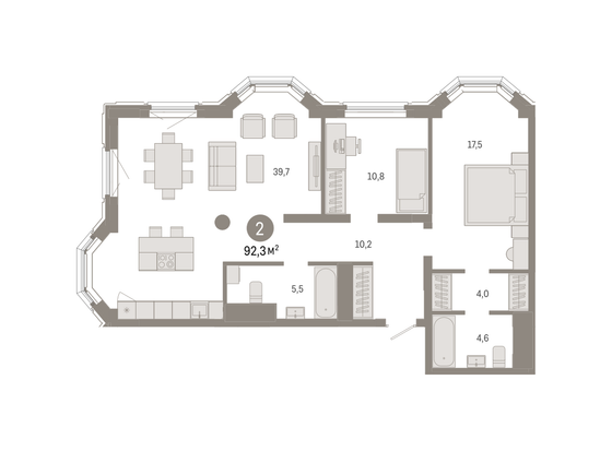 Продажа 2-комнатной квартиры 92,3 м², 7/24 этаж