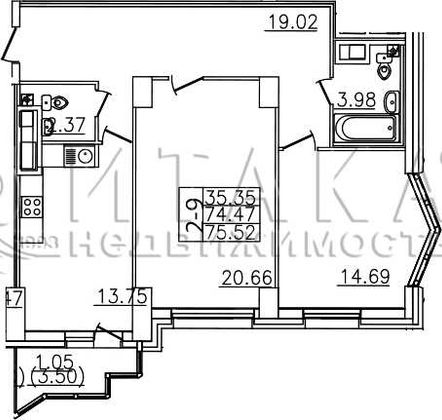 Продажа 2-комнатной квартиры 76,3 м², 5/27 этаж