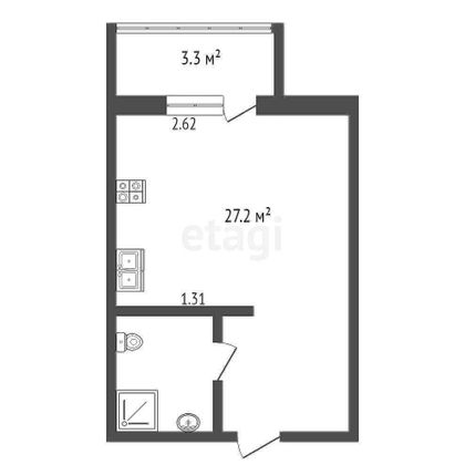 Продажа квартиры-студии 26,2 м², 1/5 этаж