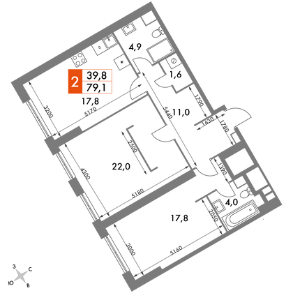 79,1 м², 3-комн. квартира, 40/47 этаж