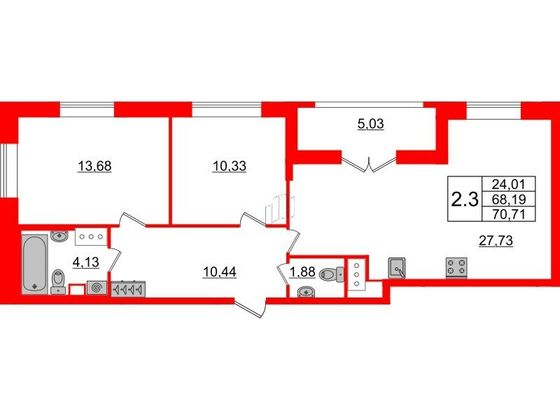 Продажа 2-комнатной квартиры 68,2 м², 16/18 этаж