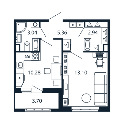 Продажа 1-комнатной квартиры 34,4 м², 13/13 этаж