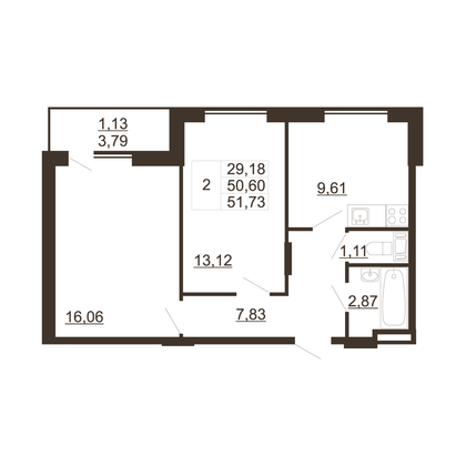 51,7 м², 2-комн. квартира, 3/11 этаж