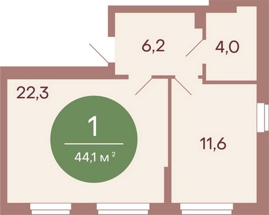 Продажа 1-комнатной квартиры 44,1 м², 3/17 этаж