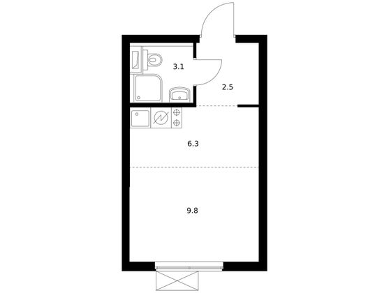 21,7 м², студия, 31/33 этаж