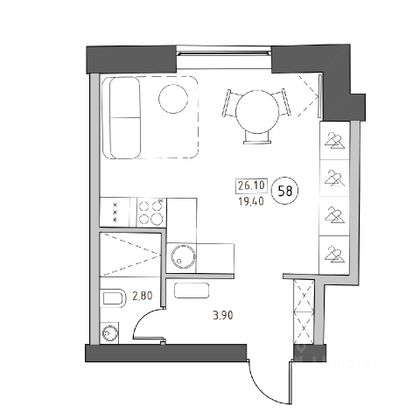 Продажа 1-комнатной квартиры 26,1 м², 3/5 этаж