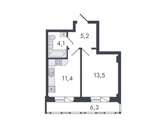 Продажа 1-комнатной квартиры 40,5 м², 2/13 этаж