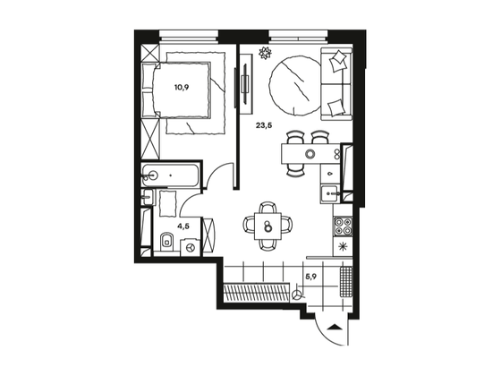Продажа 2-комнатной квартиры 44,8 м², 21/25 этаж