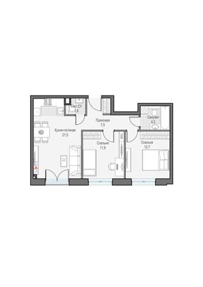 Продажа 2-комнатной квартиры 59,5 м², 20/28 этаж