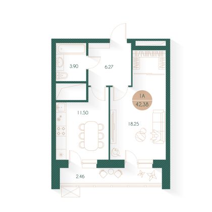 42,4 м², 1-комн. квартира, 4/24 этаж