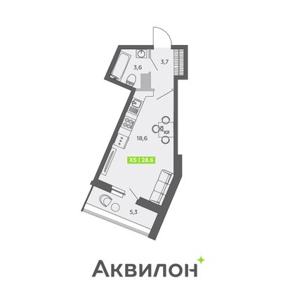 28,6 м², студия, 2/13 этаж