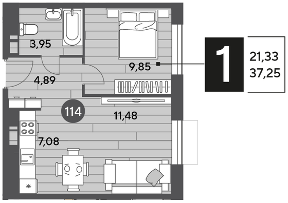 Продажа 1-комнатной квартиры 37,3 м², 6/10 этаж