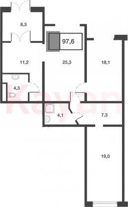 Продажа 3-комнатной квартиры 97,6 м², 1/19 этаж