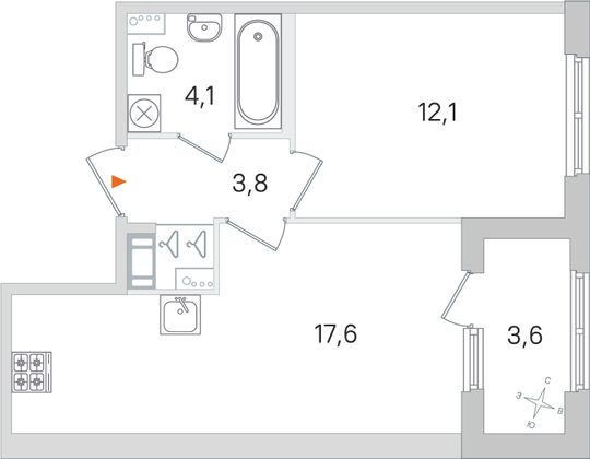 Продажа 1-комнатной квартиры 39,4 м², 4/4 этаж