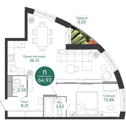 63,7 м², 2-комн. квартира, 14/14 этаж