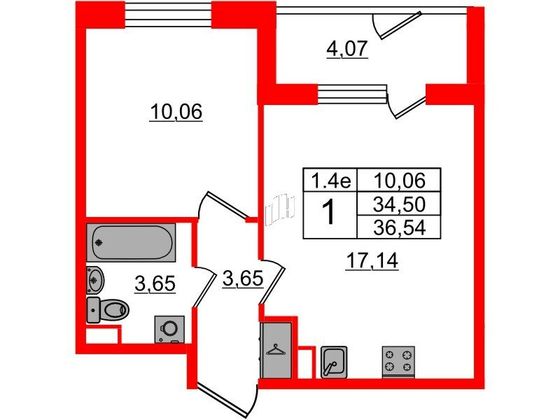 Продажа 1-комнатной квартиры 34,5 м², 1/5 этаж