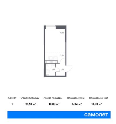 21,6 м², студия, 1/16 этаж