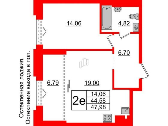 Продажа 1-комнатной квартиры 44,6 м², 6/6 этаж