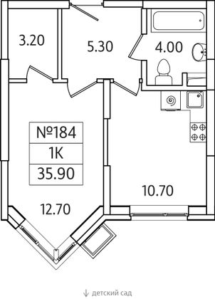 35,9 м², 1-комн. квартира, 2/21 этаж