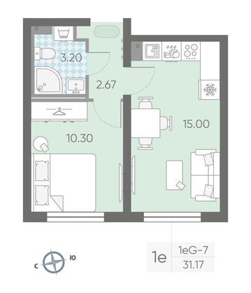 Продажа 1-комнатной квартиры 31,2 м², 21/25 этаж
