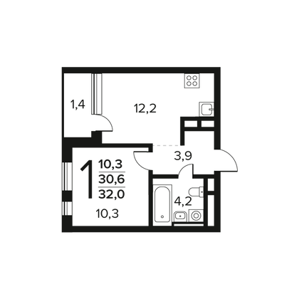 Продажа 1-комнатной квартиры 32 м², 2/12 этаж