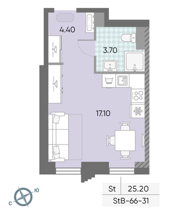 Продажа квартиры-студии 25,2 м², 31/58 этаж