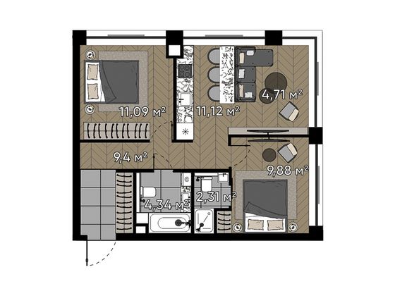 52,8 м², 3-комн. квартира, 3/20 этаж